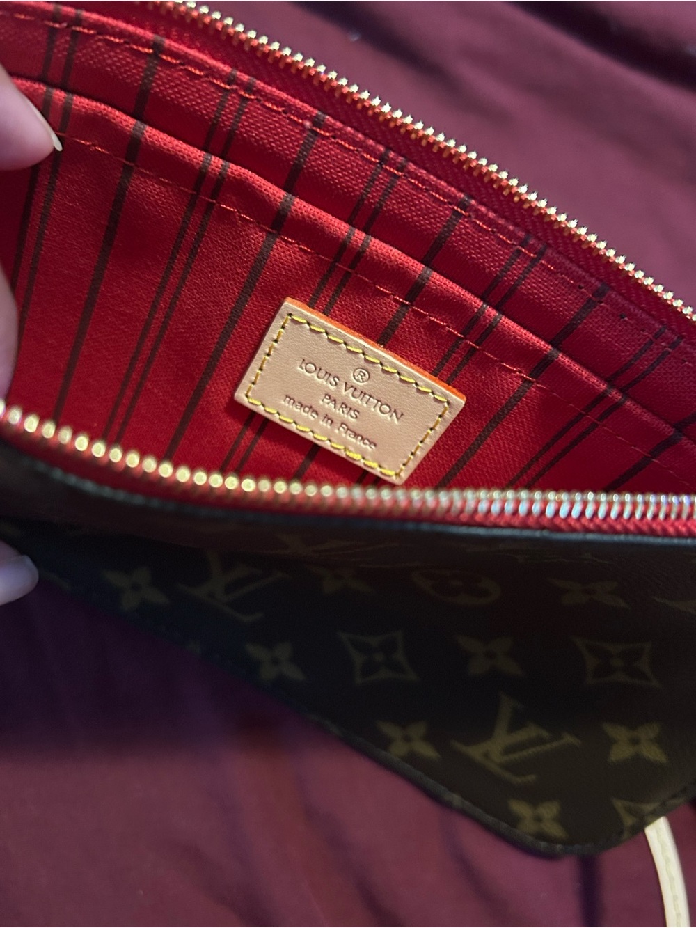 Louis Vuitton Monogram Canvas Wristlet Pouch in Brown with  Red Trim - Picture 3 of 7